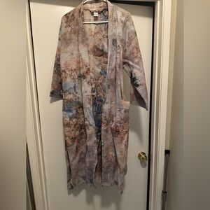 Women’s Printed Open-Front Duster Jacket - Multicolor